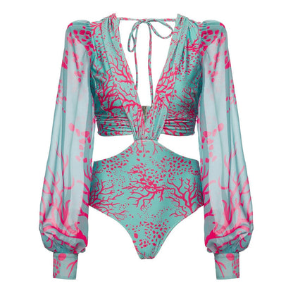 Colourful Print Long Sleeve Swimwear