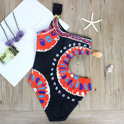 Chic Patchwork One Shoulder Brazilian Swimsuit