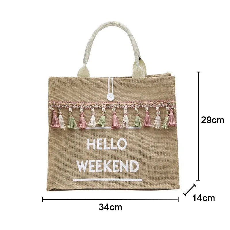 Large Capacity Tassel Straw Handbag