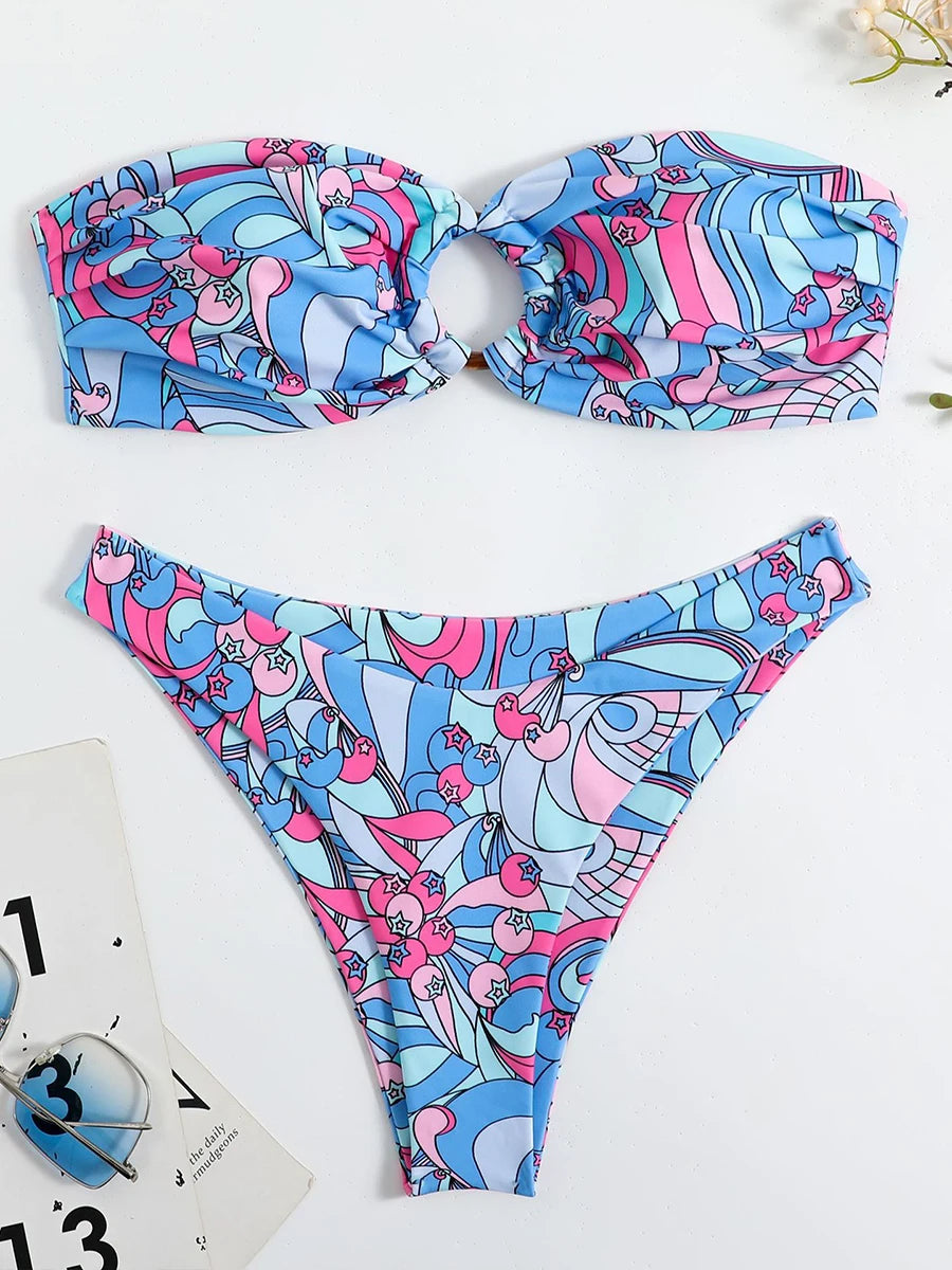 Bandeau Mid Waist Bikini Set