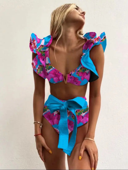 Push-Up Padded Bra Ruffles Bandage Bikini Set