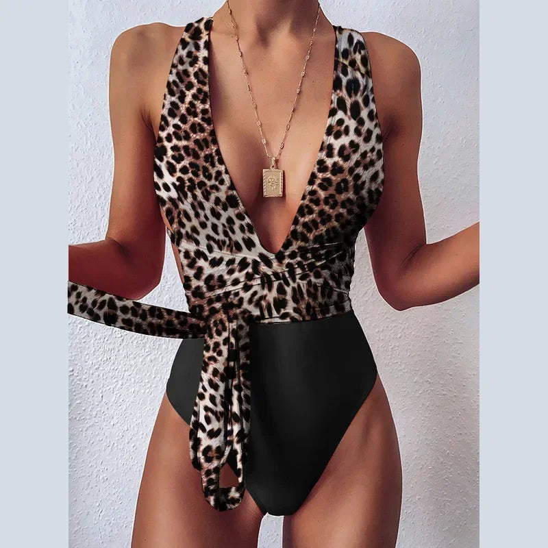 Push Up Lace Up Bandage One Piece Swimsuit