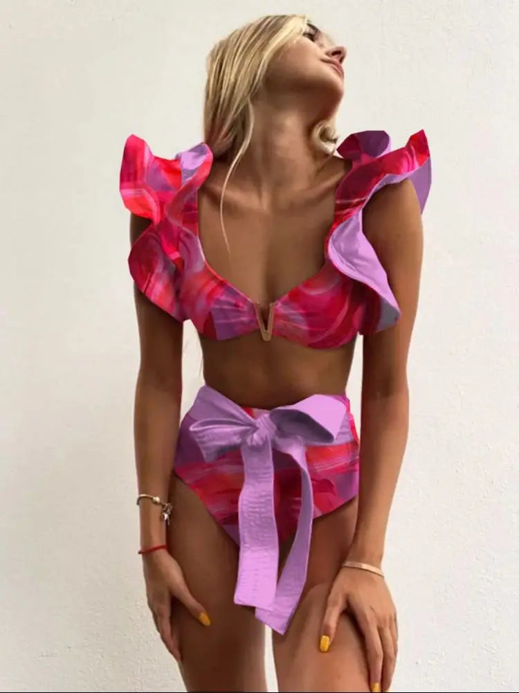 Push-Up Padded Bra Ruffles Bandage Bikini Set