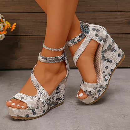 Elegant Lace Wedge Sandals for Women