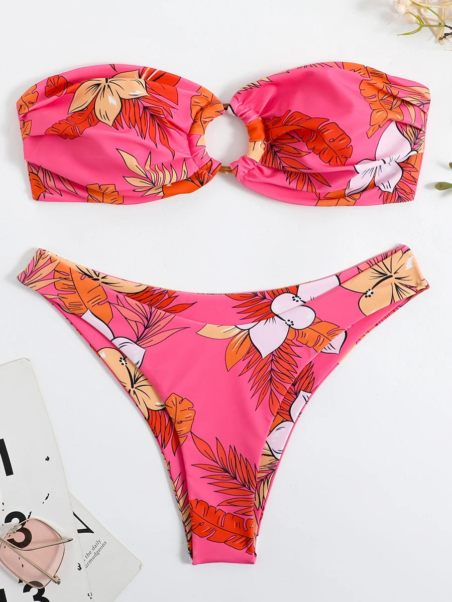 Bandeau Mid Waist Bikini Set