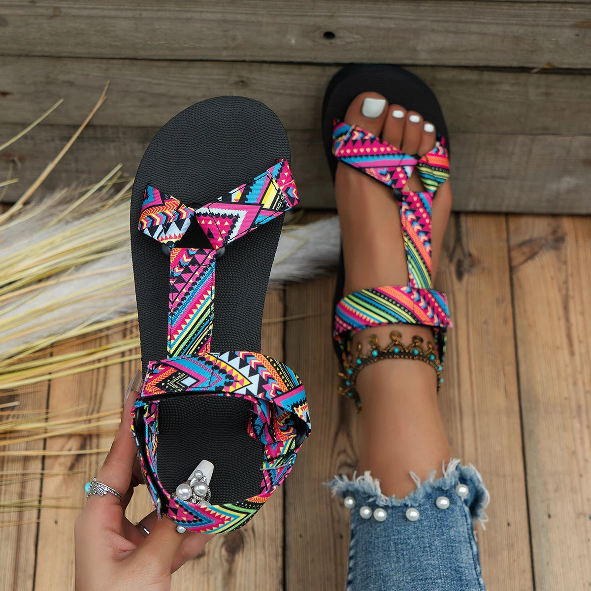 Cute Beach Sandals with Colourful Straps