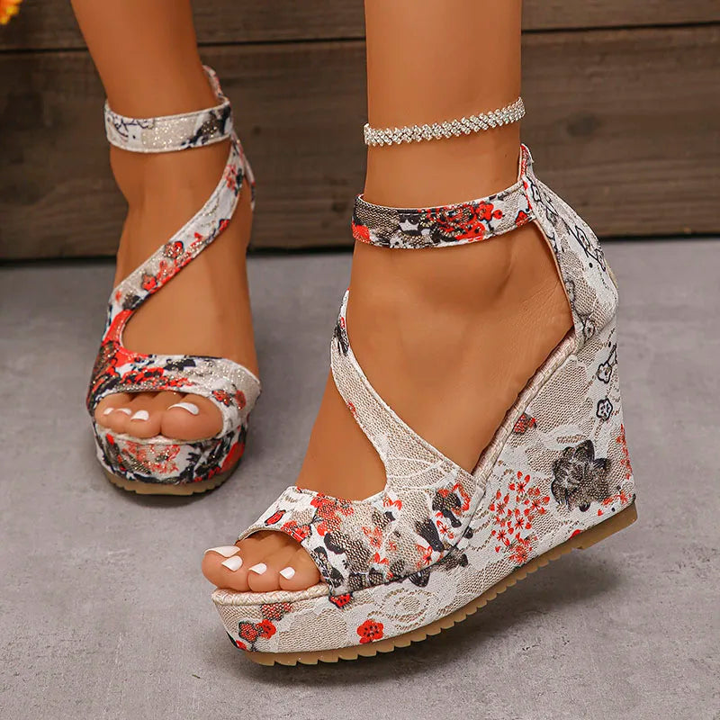 Elegant Lace Wedge Sandals for Women