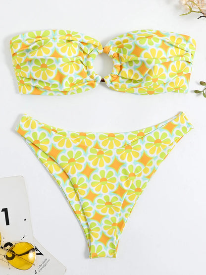 Bandeau Mid Waist Bikini Set