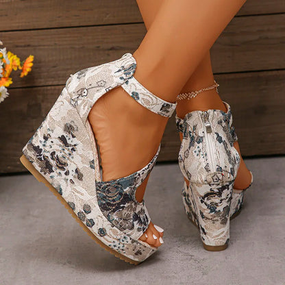 Elegant Lace Wedge Sandals for Women