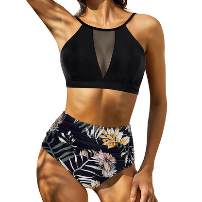 Black Mesh High Waist Bikini Set