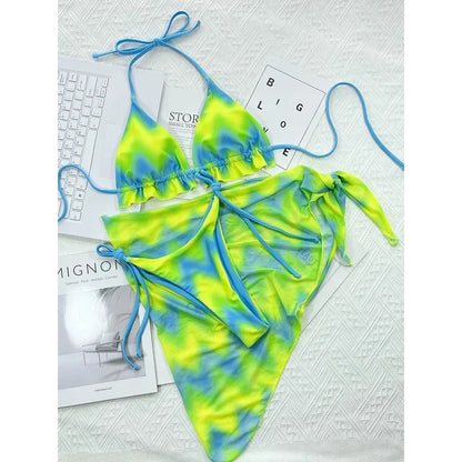 Tie Dye Halter Ruffled Bikini Set