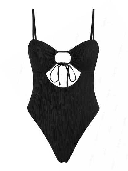 Plunging Neck Textured One-Piece Swimsuit