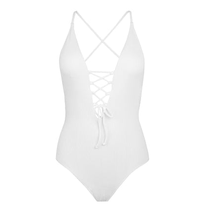 Backless Deep V-Neck One-piece Swimsuit